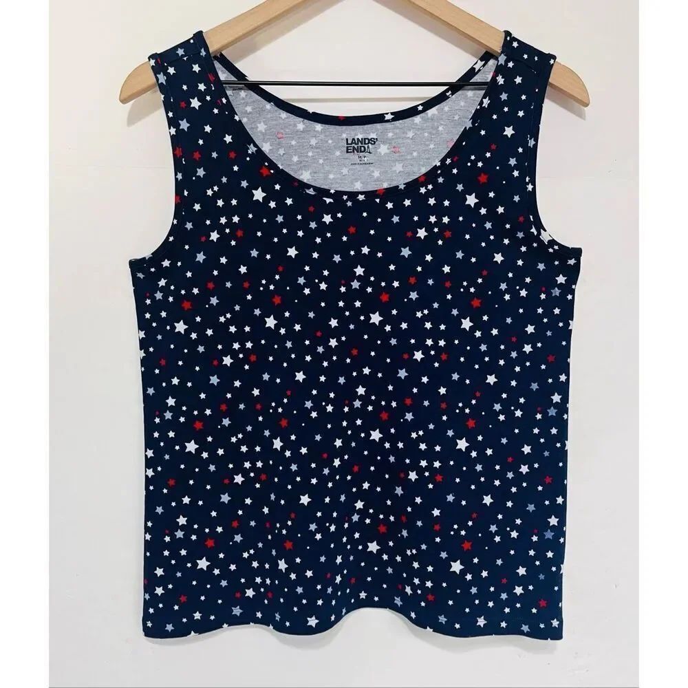 Lands End Blue With Stars Tank Top   Women’s Size M